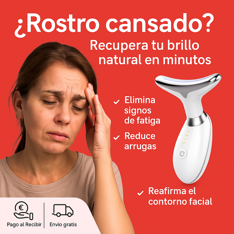 Masajeador Rejuvenecedor Facial 3‑en‑1 Con Teclogia EMS + fototerapia LED